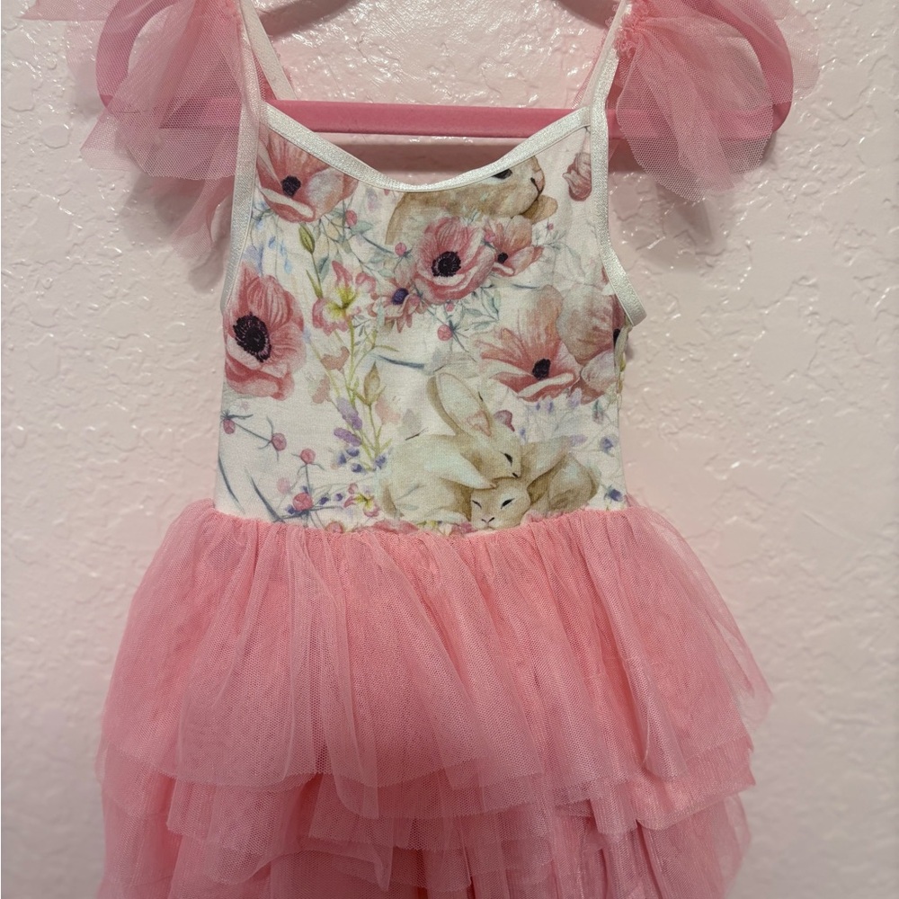 Posh Peanut Pink Floral Bunny Easter tulle dress
